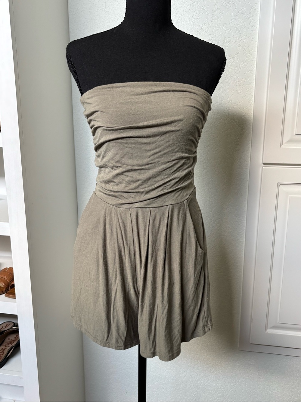 Strapless Olive Green Summer Dress